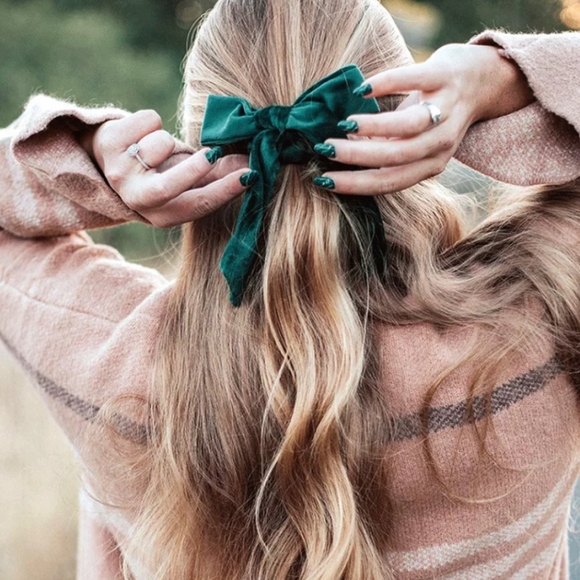 Allison Velvet Hair Bow - Pink - Picture 8 of 11